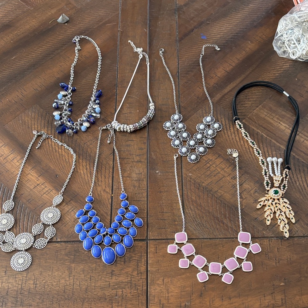 Assorted Women's Statement Necklaces in Blue, Pink, Silver and Gold